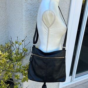 Margot Black Leather Crossbody Shoulder Purse